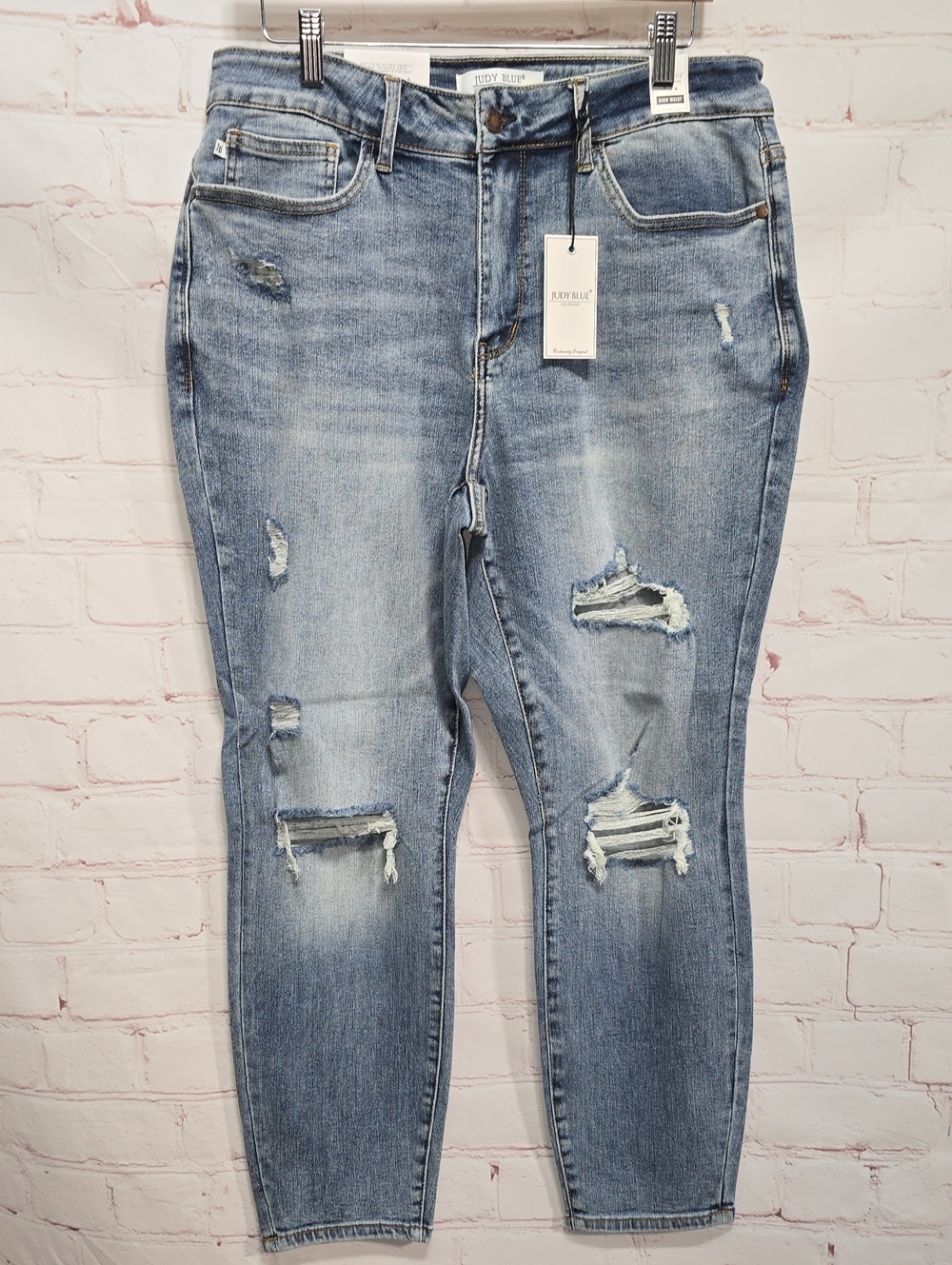 Judy Blue Medium Light Washed Distressed High Waist Slim Fit Jeans Size 16W NWT